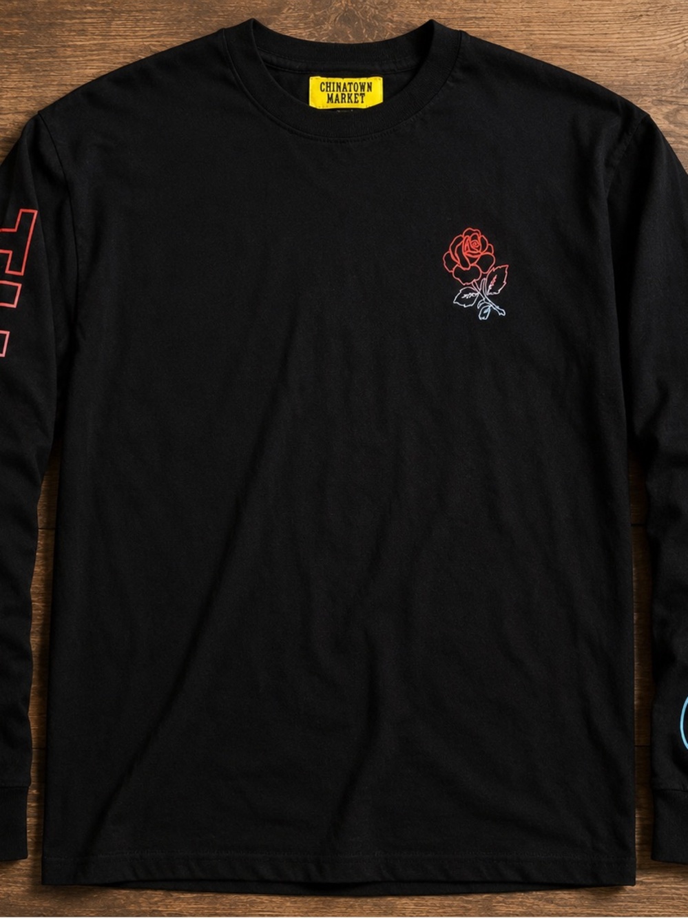 Chinatown Market Black Long Sleeve Rose Graphic Tee